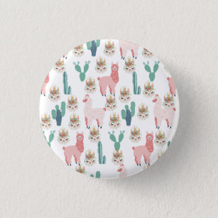 Cute Pink Llama's and Green Cactus Button