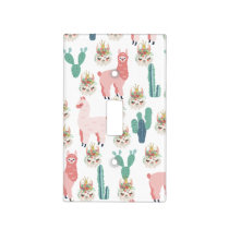 Cute Pink Llama's and Green Cactus Light Switch Cover