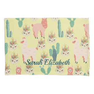 Cute Pink llama's and green cactus Personalized Pillow Case