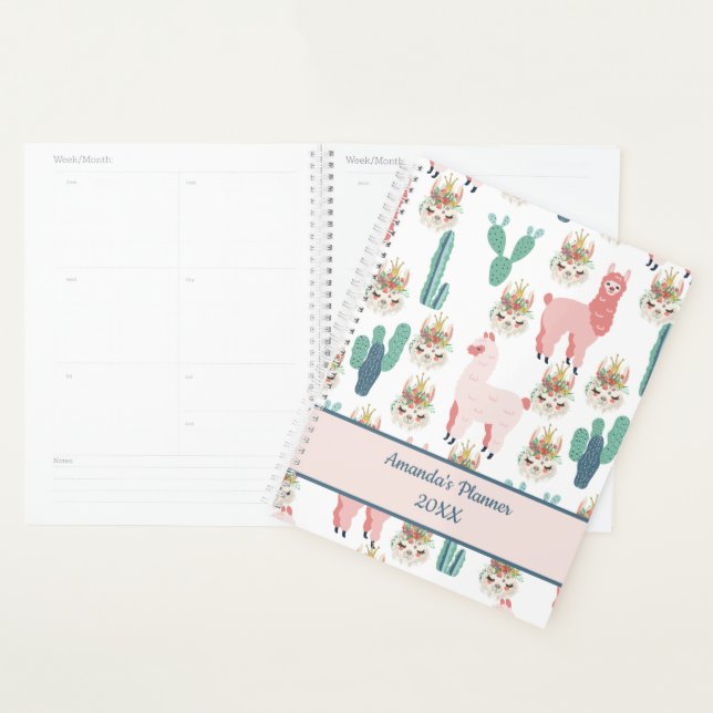 Cute Pink Llama's and Green Cactus Planner (Display)