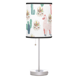 Cute Pink Llama's and Green Cactus Table Lamp