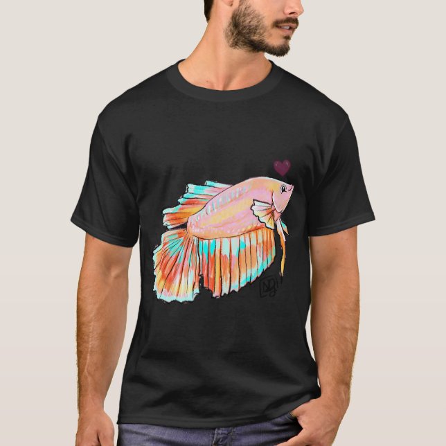 Cute pink Long-Finned Betta Fish T-Shirt (Front)