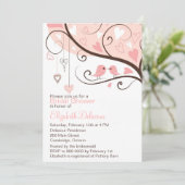 Cute Pink Love Birds Bridal Shower Invitation (Standing Front)