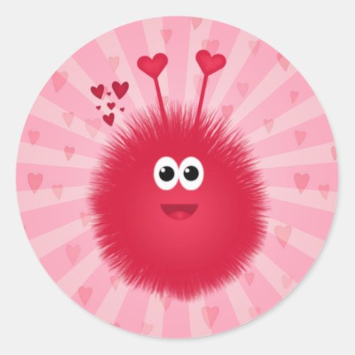 Cute Pink Love Bug Classic Round Sticker