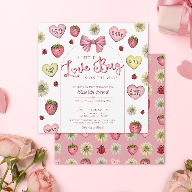 Cute Pink Love Bug Valentine's Day Baby Shower  Invitation (Creator Uploaded)