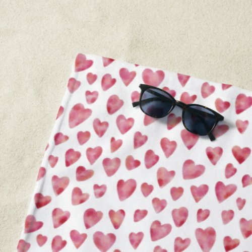 Cute Pink Love Heart Beach Towel