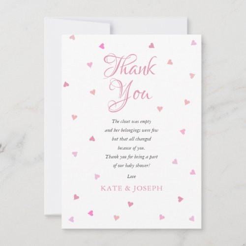 Cute Pink Love Hearts Baby Girl Thank You Poem