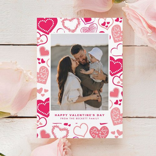 Cute Pink Love Hearts Photo Valentines Day Holiday Card