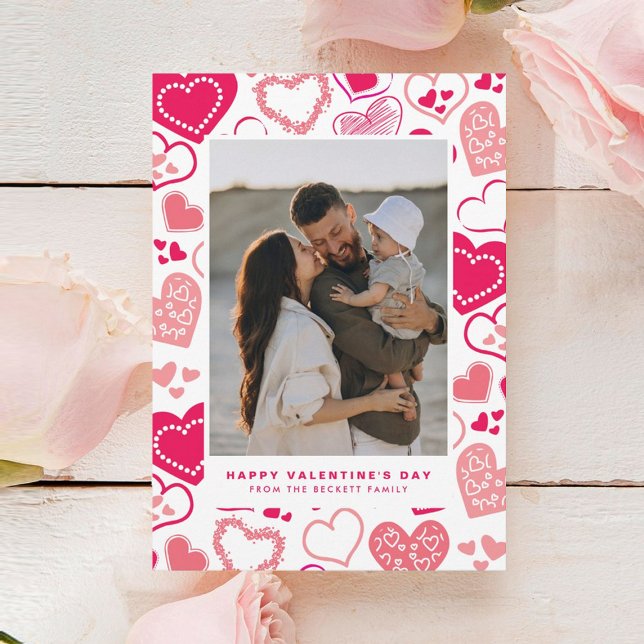Cute Pink Love Hearts Photo Valentine's Day Holiday Card (Creator Uploaded)