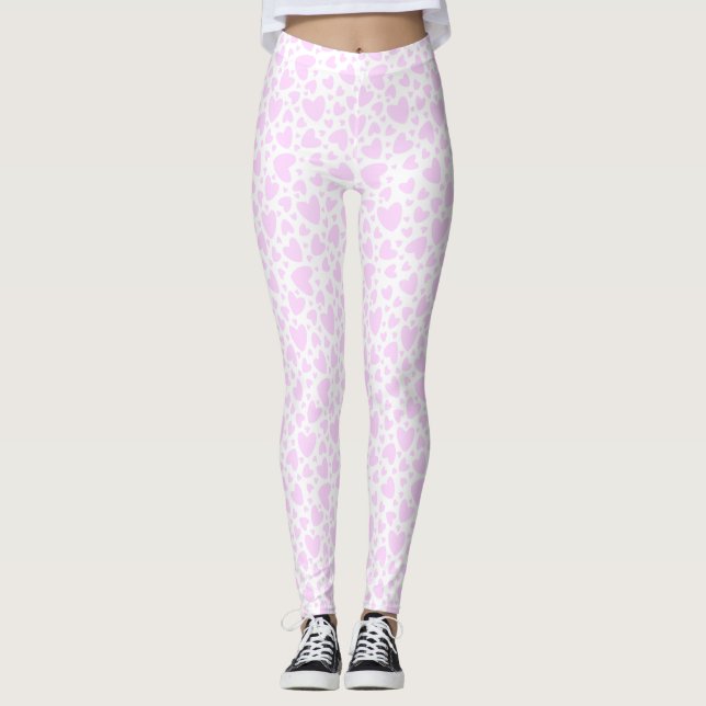 Cute Pink Love Hearts Valentine Leggings (Front)