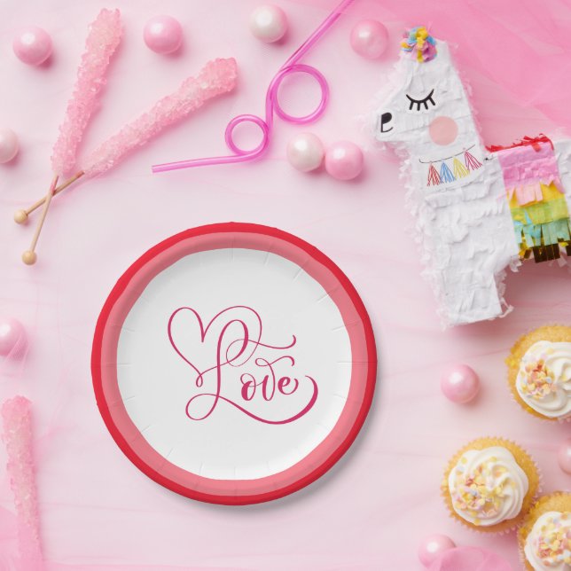 Cute Pink Love Style Design Paper Plates (Party)