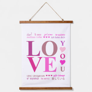 Cute Pink "LOVE You" in World's Romantic Languages Hanging Tapestry