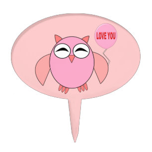Cute Pink Love You Owl Cake Pick