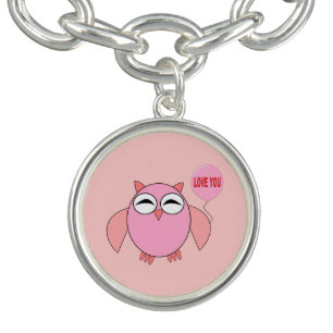 Cute Pink Love You Owl Charm Bracelet