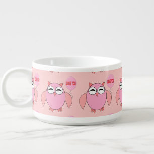 Cute Pink Love You Owl Chili Bowl