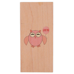 Cute Pink Love You Owl Custom USB Flash Drive