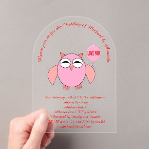 Cute Pink Love You Owl Custom Wedding Acrylic Invitations