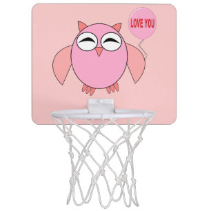 Cute Pink Love You Owl Mini Basketball Hoop