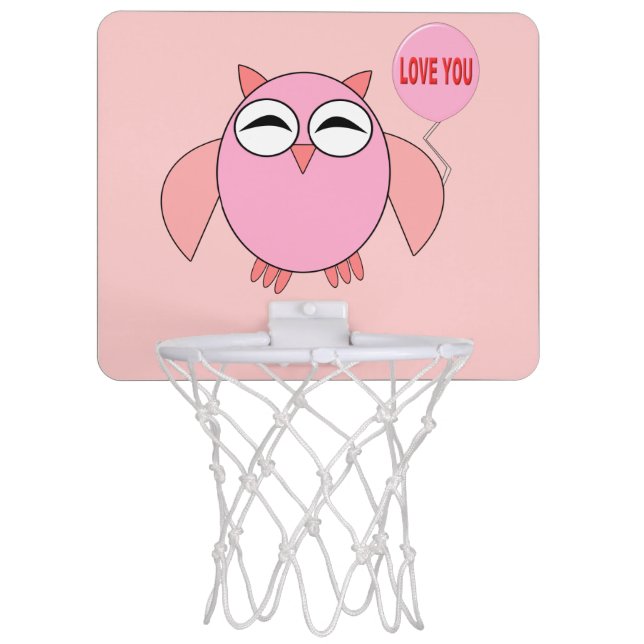 Cute Pink Love You Owl Mini Basketball Hoop (Front)