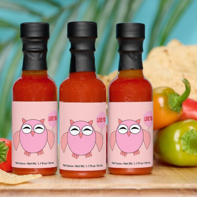 Cute Pink Love You Owl Wedding Hot Sauces (Multi)