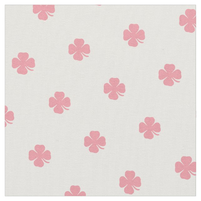Cute Pink Lucky Clover White Dots Pattern Fabric (Close Up)