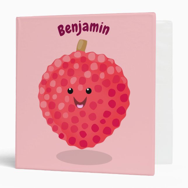 Cute pink lychee cartoon illustration 3 ring binder (Front/Inside)