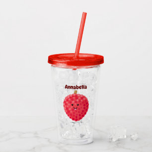 Cute pink lychee cartoon illustration acrylic tumbler