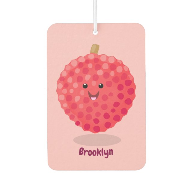 Cute pink lychee cartoon illustration air freshener (Front)