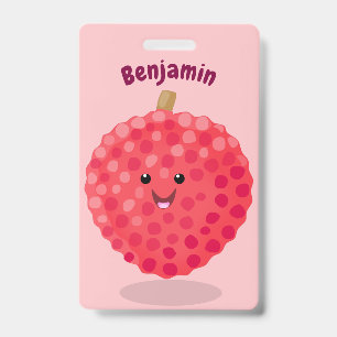 Cute pink lychee cartoon illustration badge