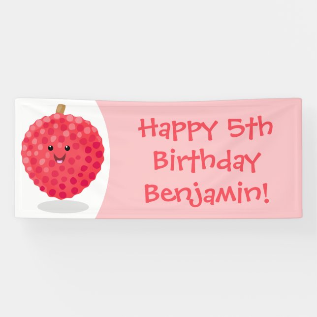 Cute pink lychee cartoon illustration banner (Horizontal)