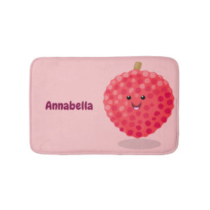 Cute pink lychee cartoon illustration bath mat