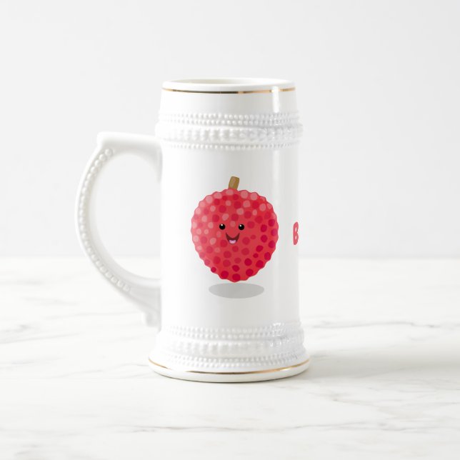 Cute pink lychee cartoon illustration beer stein (Left)