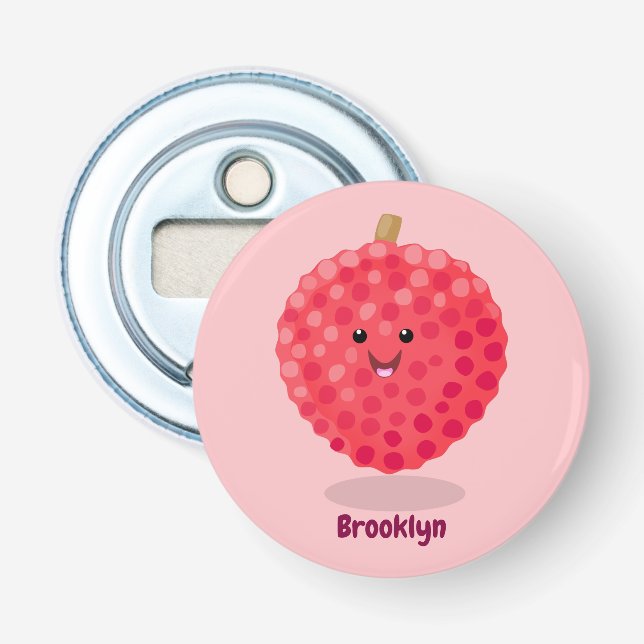 Cute pink lychee cartoon illustration bottle opener (Front)