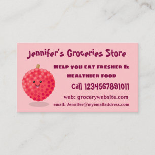 Cute pink lychee cartoon illustration business card