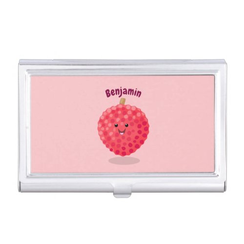 Cute pink lychee cartoon illustration business card case