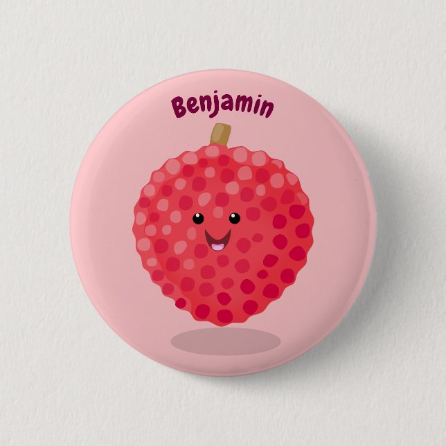 Cute pink lychee cartoon illustration button (Front)