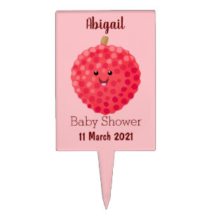 Cute pink lychee cartoon illustration cake topper