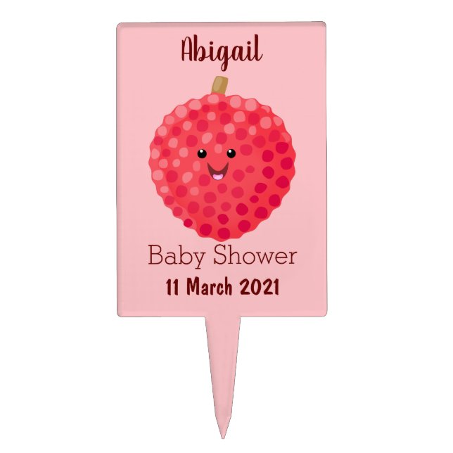 Cute pink lychee cartoon illustration cake topper (Front)