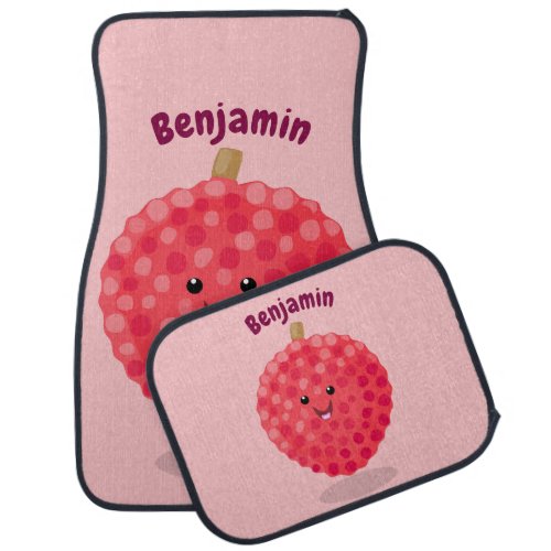 Cute pink lychee cartoon illustration car floor mat