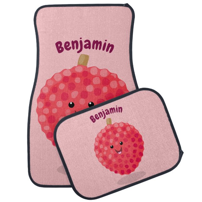Cute pink lychee cartoon illustration car floor mat (Set)