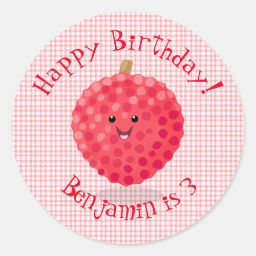 Cute pink lychee cartoon illustration classic round sticker