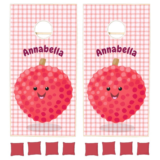 Cute pink lychee cartoon illustration cornhole set (Set)