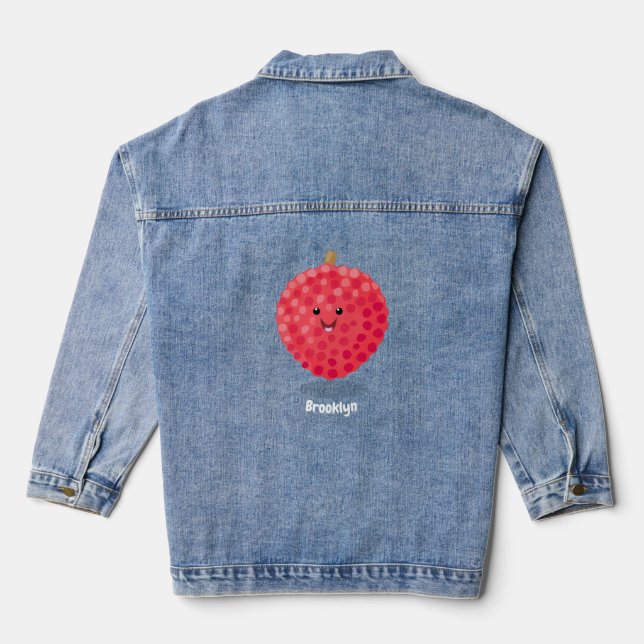 Cute pink lychee cartoon illustration denim jacket (Back)