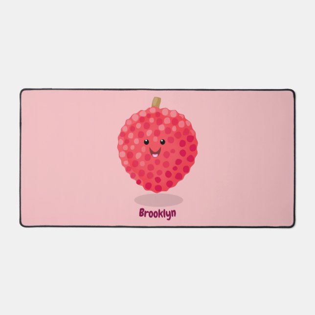 Cute pink lychee cartoon illustration desk mat (Front)