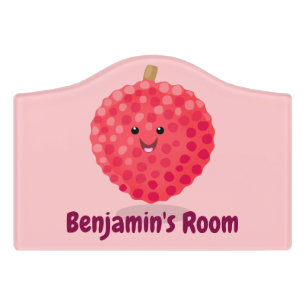 Cute pink lychee cartoon illustration door sign