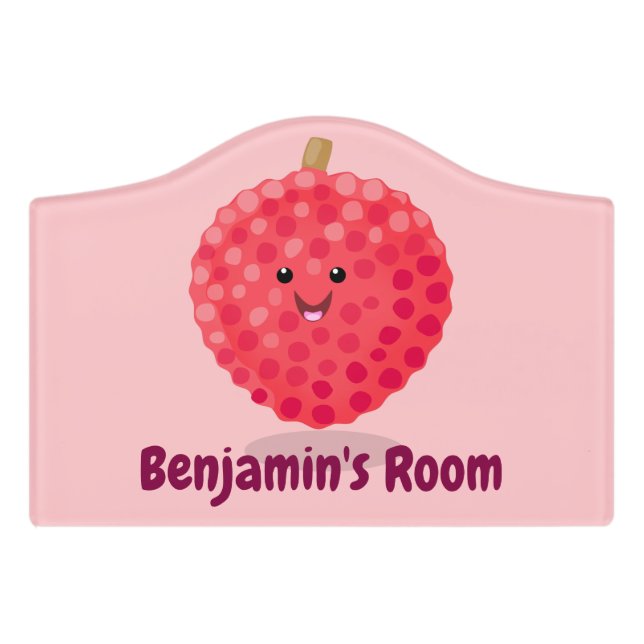 Cute pink lychee cartoon illustration door sign (Small Crest Front)