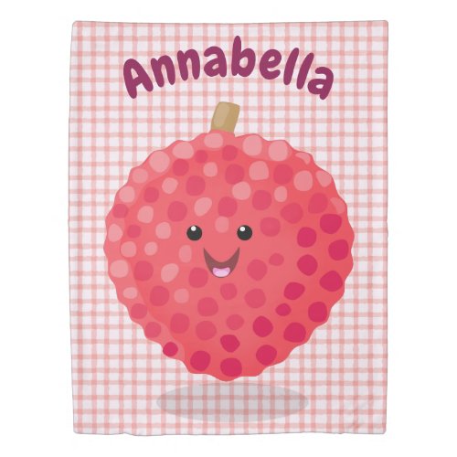 Cute pink lychee cartoon illustration duvet cover