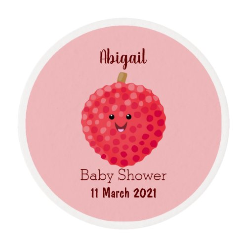 Cute pink lychee cartoon illustration edible frosting rounds