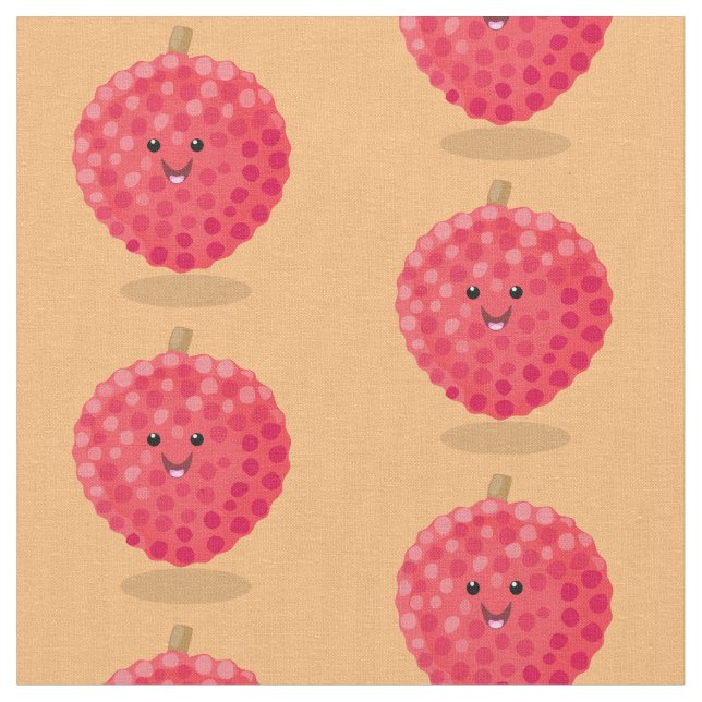 Cute pink lychee cartoon illustration fabric (Close Up)