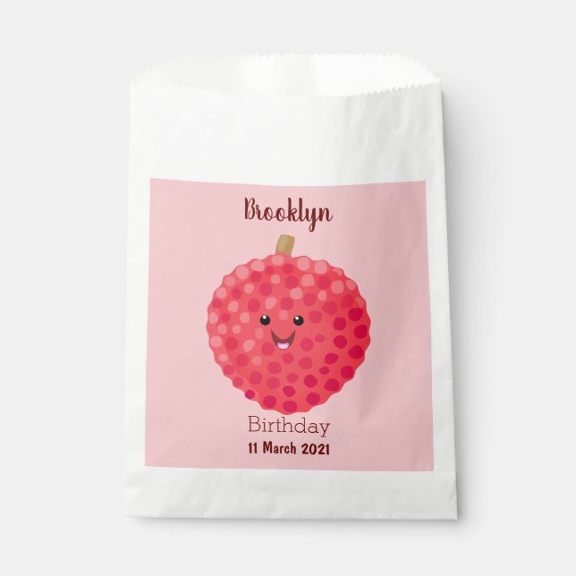 Cute pink lychee cartoon illustration favor bag (Front)